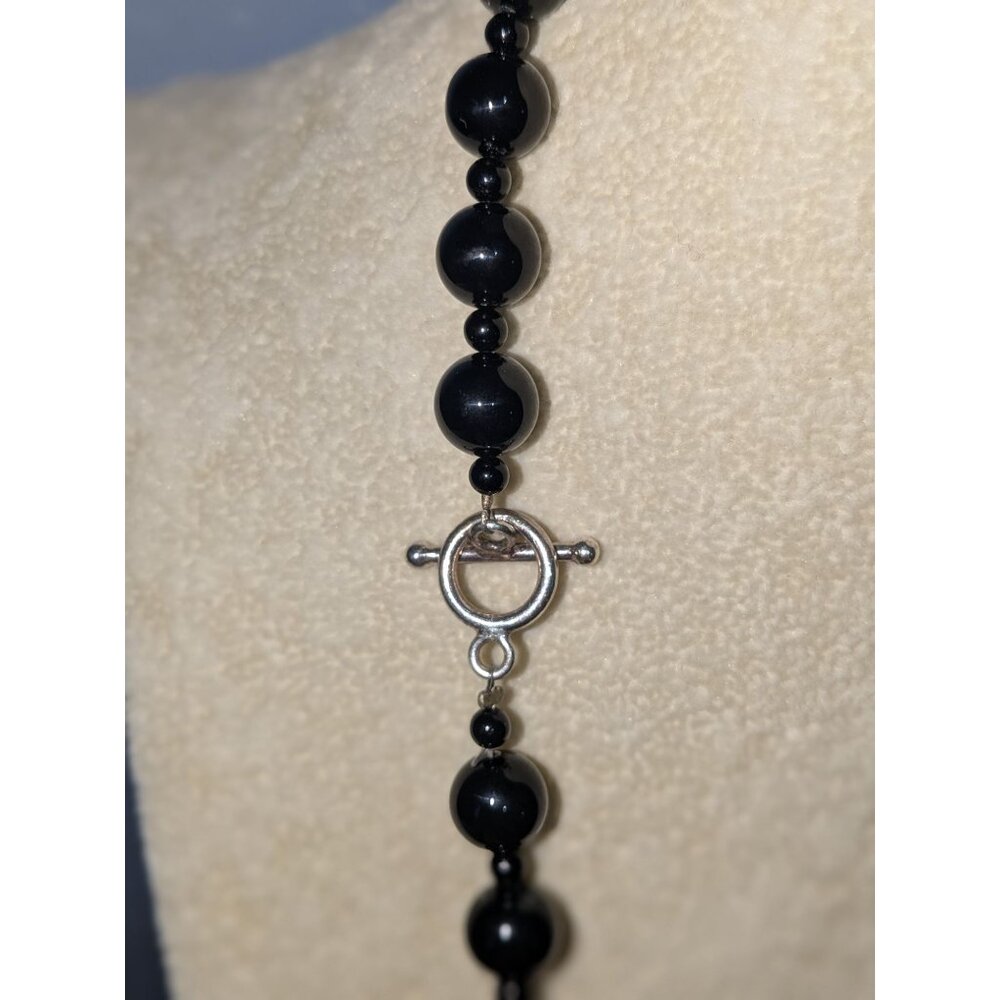 Black Beaded 64" Necklace Faceted Beads Silver Toggle Closure - Picture 13 of 14